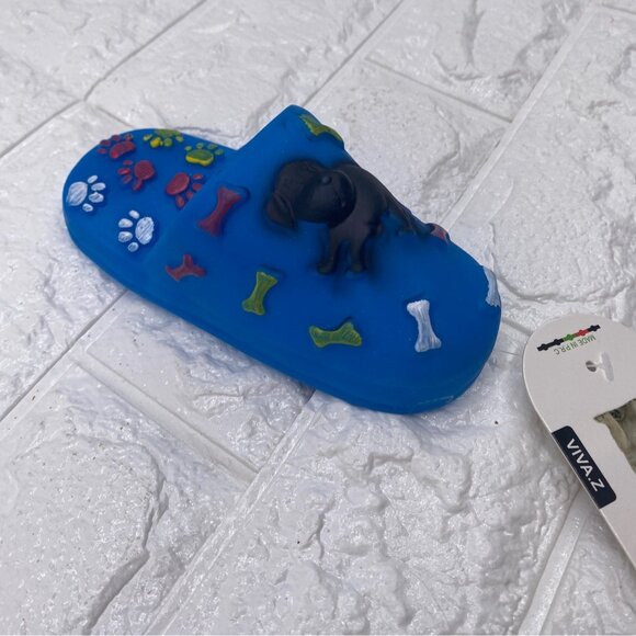Paw Shoe Squeaky Dog Toy By Viva.Z Blue Rubber Design With Bone & Paw Motifs - Picture 3 of 9